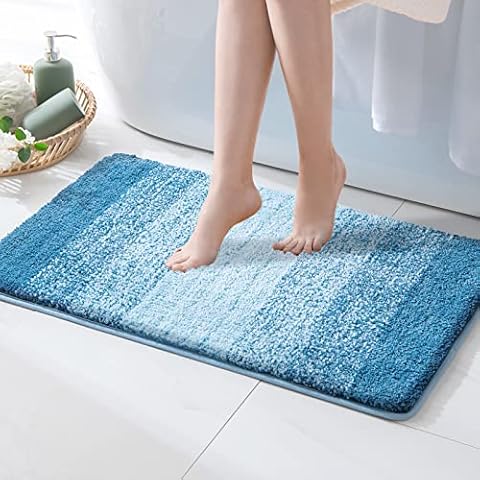 MIULEE Bath Mat Non Slip Thick Bathroom Mats Water Absorbent Bath Rug Soft Shower Mat Machine Washable Durable Floor Mat Small Rug Door Mat Inside Kitchen Rugs 17x24 Inch 40x60cm Blue Cover