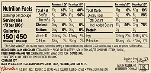 Chocolove Orange Peel In Dark Chocolate, 55% Cacao | Non Gmo, Rainforest Alliance Certified Cacao | 3.2Oz Bar | 12 Pack #TOP2