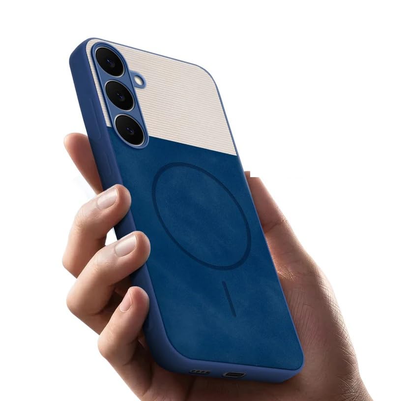 Image of Bintage CASE Mac Safe Design Hard Light Weight Back Case | Soft Border Camera Protect | Dual PU Leather Finish Back Cover Compatible for Samsung Galaxy A35 5G - White & Blue