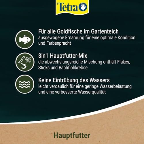 Tetra Pond Goldfish 3in1 Mix - Fischfutter-Mischung aus Flocken, Sticks und Gammarus für alle Goldfische und Kaltwasserfische im Teich, 4 L Beutel