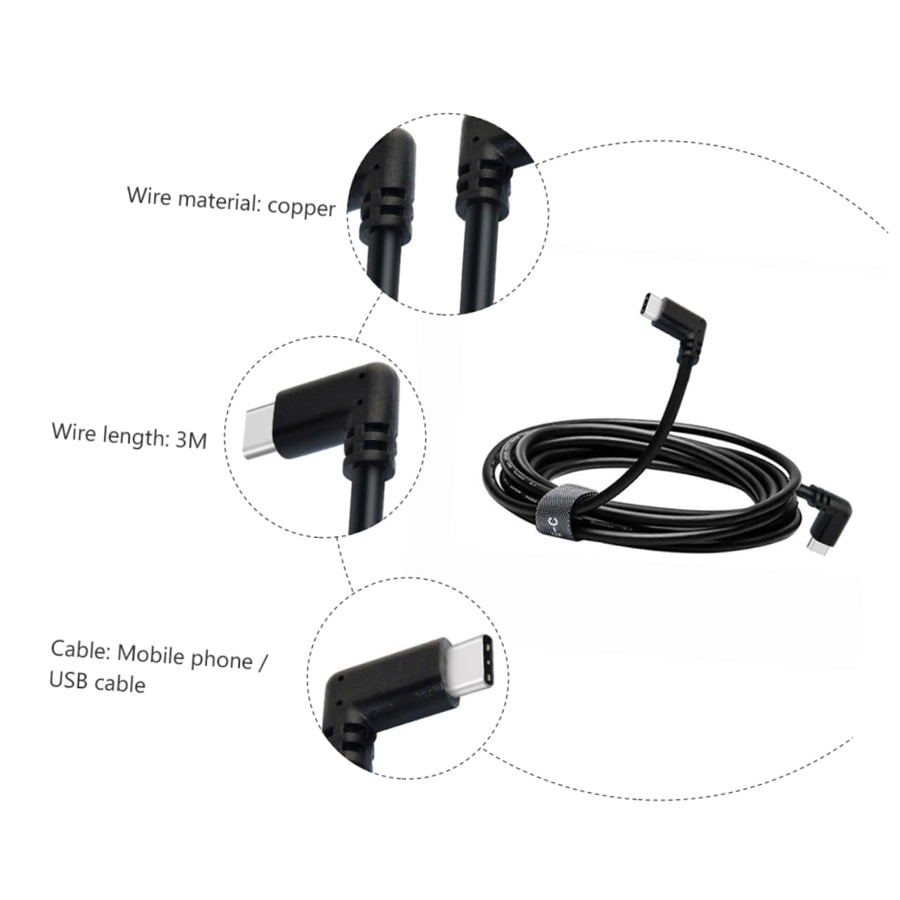 HEMOTON 3piezas Cable De Carga Vr De Doble Tipo c Para Conexión De Metros Diseño De Codo De Grados Transmisión De Datos Duradero y Confiable