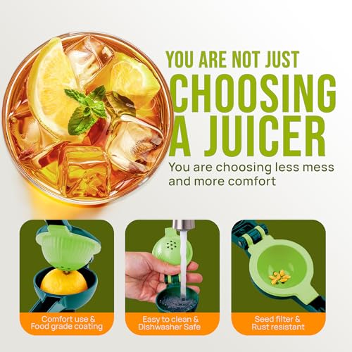 Image of Zulay Kitchen Metal 2-in-1 Lemon Squeezer - Sturdy Max Extraction Hand Juicer Lemon Squeezer Gets Every Last Drop - Easy to Clean Manual Citrus Juicer - Easy-Use Lemon Juicer Squeezer - Green /Lime
