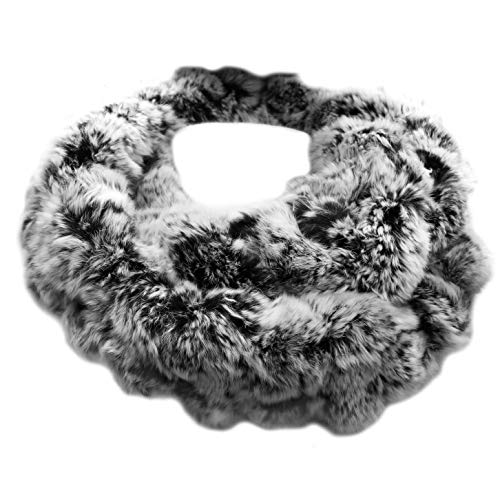 surell Rex Rabbit Long Chain Neck Loop Scarf - Wedding Wraps and Shawls for Women - Bridal Fur Stole (Black Frost)