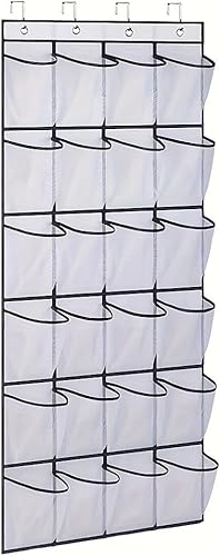Organizador para colocar sobre la puerta, soporte de almacenamiento colgante de 24 bolsillos con 4 ganchos, resistente para 40 libras, 56 x 20