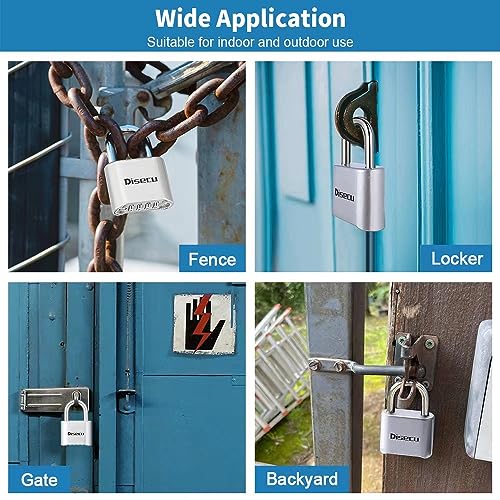Image of 1 Pack disecu Heavy Duty 4 Digit Combination Lock, Anti-Error Feature, Outdoor WaterproofPadlock for School Gym Locker, Fence, Gate, Hasp Storage, Toolbox (Silver)