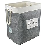iwill CREATE PRO Folding Laundry Hamper,100% Natural Linen,Cotton Lining Dirty Clothes Sorter,Collapsible Laundry Container,Grey