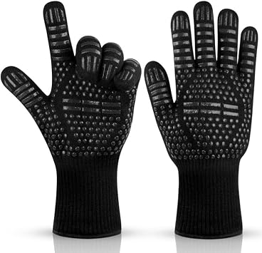 Heat-Resistant Oven & BBQ Gloves Non-Slip Silicone Dotted Gloves - One Size Fits Most Ideal for Oven, Grill, Baking & Cooking - Black