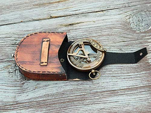 Rii Antique Nautical Directional Magnetic Sundial Brass Compass, Antique Decor Birthday Gifts For Men, Astrolabe Gift For Him, Baptism Gifts With Engraved Quotes, Sun Dial In Leather Case #TOP2