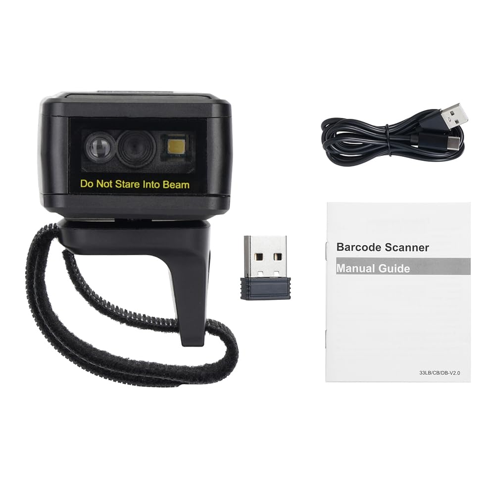 Marhynchus 2D Barcode Scanner Portable Finger Pinsive Hands Portable Ring Barcode Reader Wireless BT 2.4g Connexion pour la Bibliothèque de Supermarchés Express Company