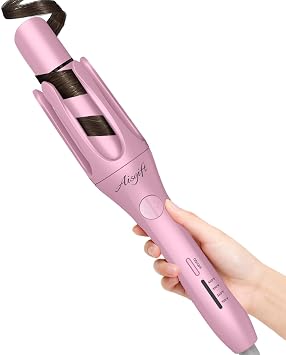Automatic Curling Iron 1.25 Inch, 2-Way Auto Rotating, Hair Curler for Beach Waves Curling Wand, 4 Temperatures, Fast Heating Ceramic Coating, Anti-Tangle, Anti-Scald, Auto Shut-Off Pink