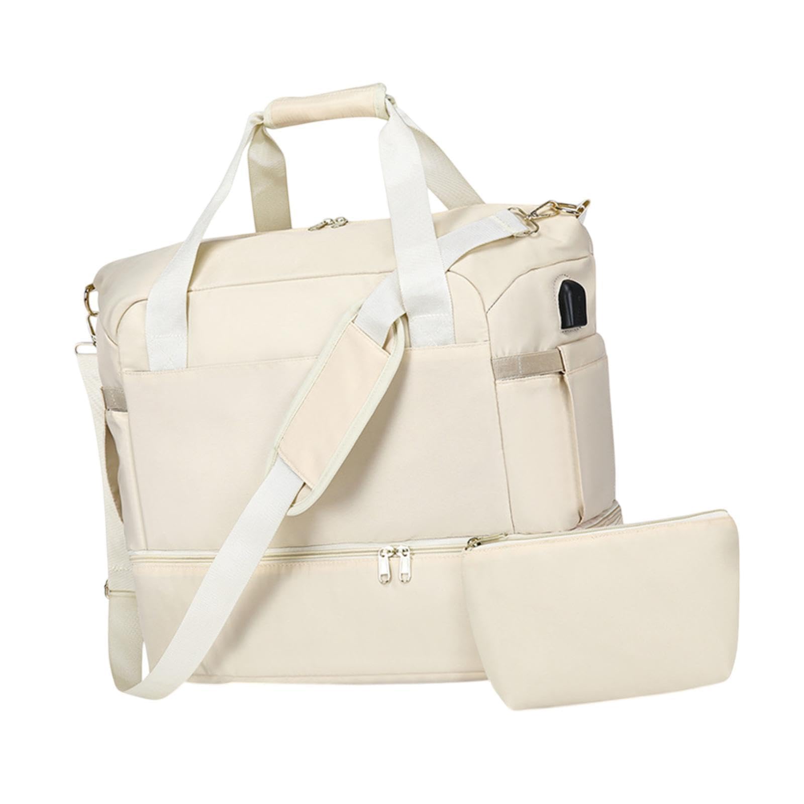 Borsa da palestra, borsone da viaggio, borsa a tracolla, bagaglio leggero con tasca anti-umidità, borsa da weekend for viaggi, allenamenti e esercizi.(White)