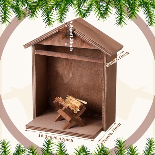 Wenqik Christmas Nativity Stable with LED Star Light 10.8 Inch Wooden Manger for Nativity Scene Creche Stable Home Desk Decor for Holy Family (Symmetry)