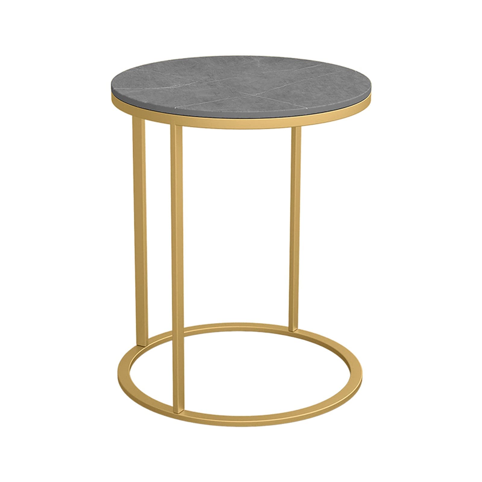Runder Marmor-Couchtisch, 55 cm hoher Couchtisch, Wohnzimmer, Arbeitszimmer, Ausstellungstisch, Akzent-Sofatisch mit Eisenrahmen, runde Marmortischplatte, D, 45 x 45 x 55 cm, hergestellt in China