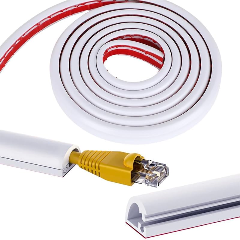 Mini canaleta autoadhesiva de 6 metros, flexible para cables, semicircular, color blanco, puente para cables, base para protección de cables, cubierta de cable autoadhesiva, cubierta para cables para