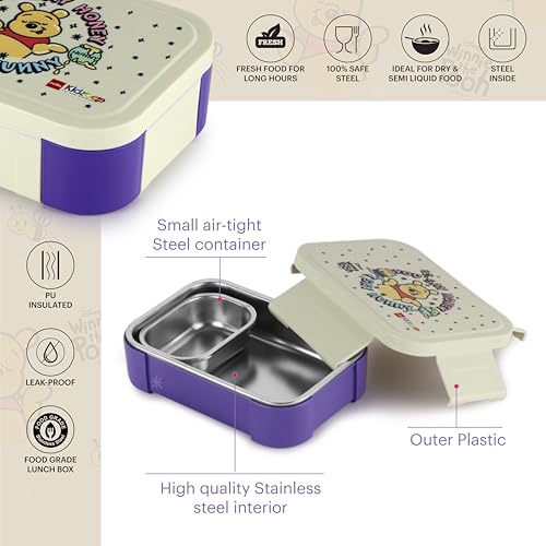 Image of CELLO Kidzbee Galaxy Hunny Bear Insulated Kids Lunch Box with Inner Steel Box, Off White | 3D Touch & Feel Designs Tiffin Box | Leak Proof & Break Resistant | Ideal for School & Picnic