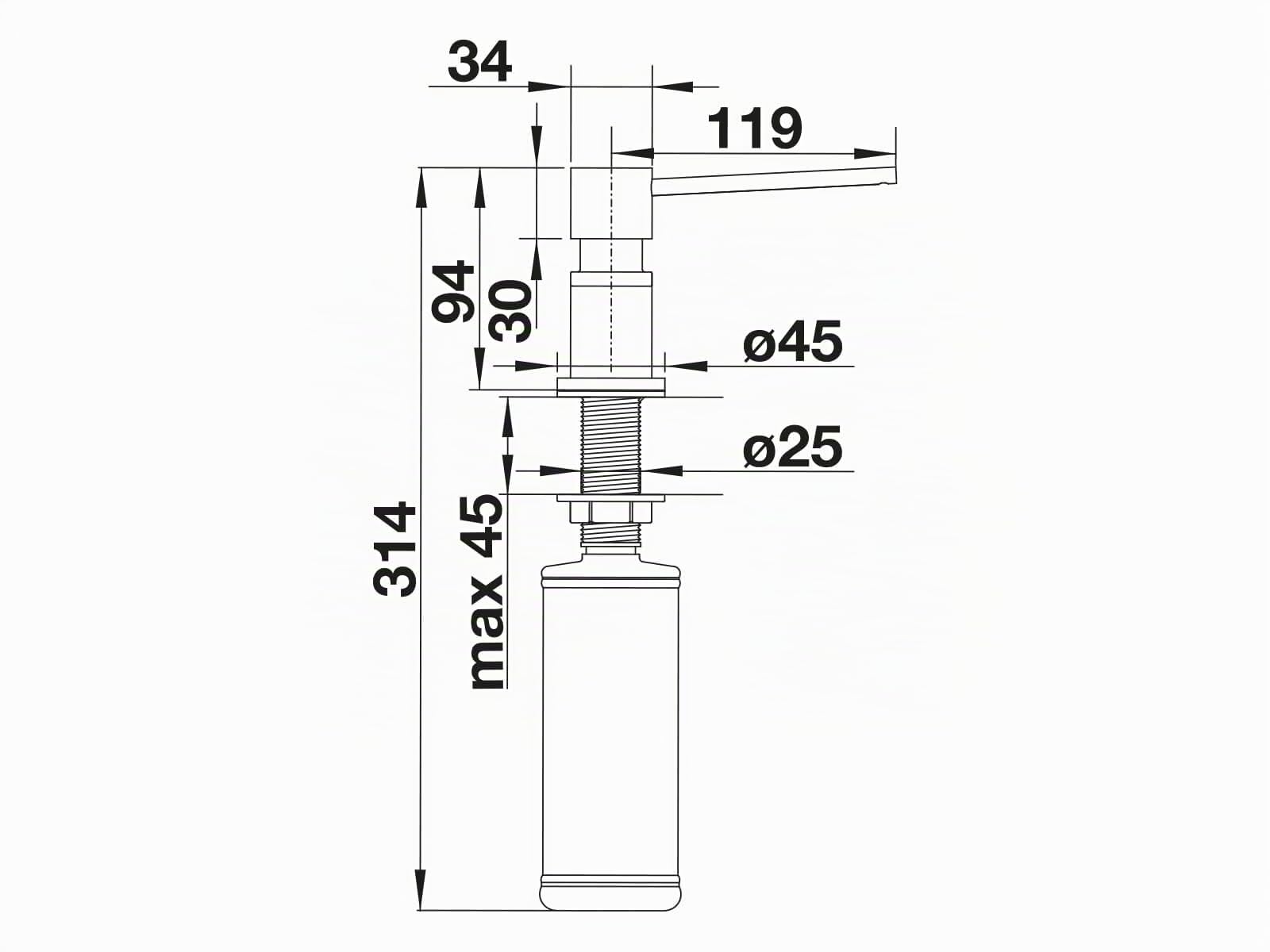 BLANCO LATO – Distributeur de Liquide Vaisselle encastrable pour évier de Cuisine – Remplissage Facile par Le Haut – Réservoir de 500 ML – Finition Acier Inoxydable – 525809 S