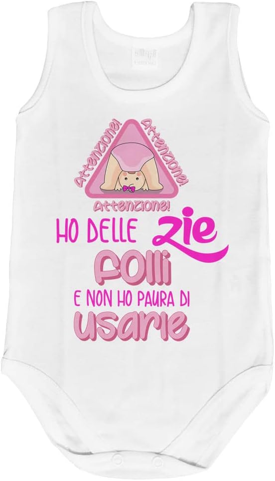 Body Neonato 'Attenzione Ho Zie Folli' - Grafica Divertente, Cotone Bio - Foto 6