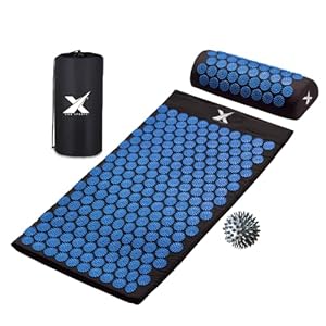 XN8 Yoga Acupressure Mat Pillow Set Acupoint Acupuncture Reflexology Mat for Massage-Pain Relief-Stress Reduction-Therapy-Relaxation with Carrying Bag and Strap(Black/Blue)