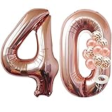 Rose Gold 40 Number Balloons - Large, 4 and 0 Mylar Rose Gold Balloons, 40 Inch | Extra Pack of 10 Latex Baloons, 12 Inch | Great 40th Birthday Party Decorations| 40 Year Old Rose Gold Party Supplies