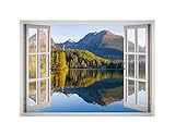 Lake and Mountain Landscape View Window 3D Wall Decal Art Removable Wallpaper Mural Sticker Vinyl Home Decor West Mountain W129 (SMALL (24''W x 17''H))