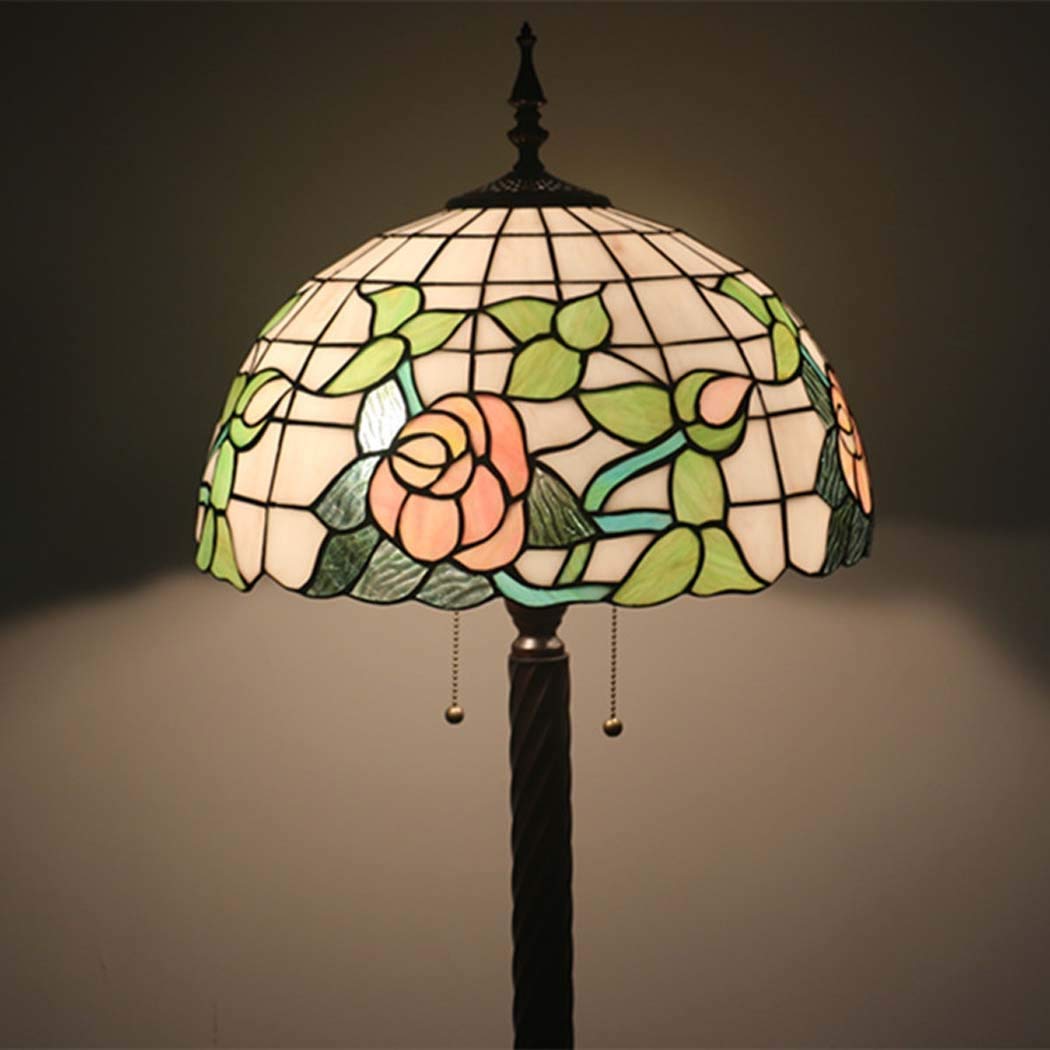 IUokLU 16 Inch Tiffany-style Floor Lamp Stained Glass Floor Lights ReadStandLight/Bedroom/Office, Zipper Switch, E27-2 Lights (4)