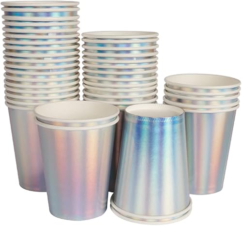 Miniatura 3 de Vasos de papel desechables Rainbow Silver para fiestas, 9 onzas, a granel para bodas, fiestas y cócteles, 40 unidades