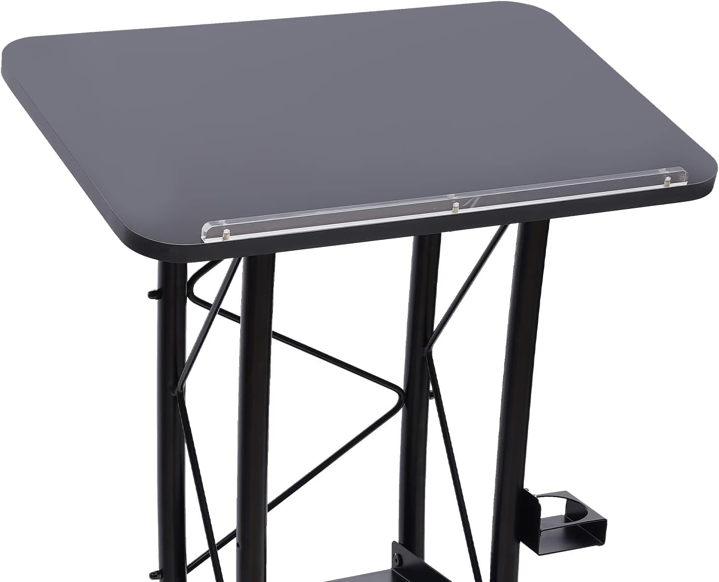 Leggio professionale curvo in metallo con portabicchieri | 40 x 60 x 120 cm podio da pavimento per chiesa, ufficio e conferenze