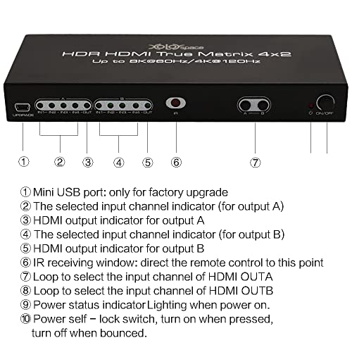 Xolorspace 43420A Hdmi 2.1 8K Hdr Hdmi True Matrix Switch 4X2 Supports 4K 120Hz And Dolby Vision With Optical And L/R Audio Extractor And Arc #TOP3