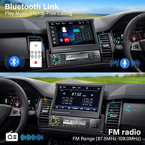 Radio Auto con Pantalla 7" Retráctil Bluetooth y Camara miniatura 5