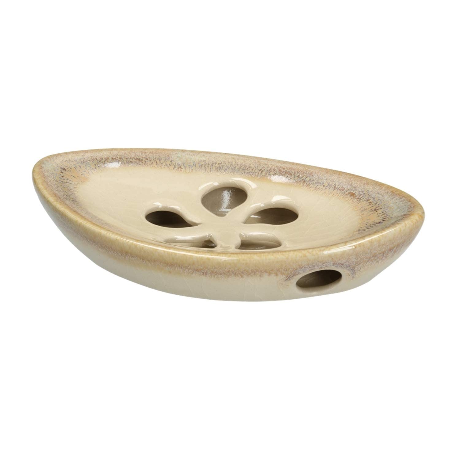 MAKOLO Ceramic Soap Dish with Self Draining Tray for Bar Soap, Bathroom, Kitchen (Ivory No.3)