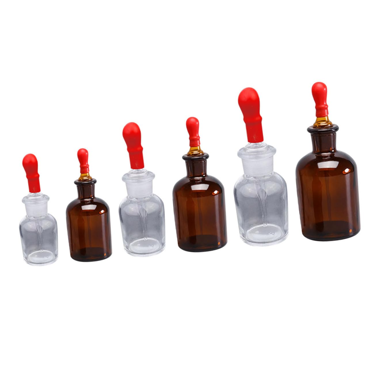 Cabilock 6Pcs Glass Dropping Bottles White Brown Reagent Bottles for Essential Oils Laboratory Easy Press Dropper Design for Mixing Transferring