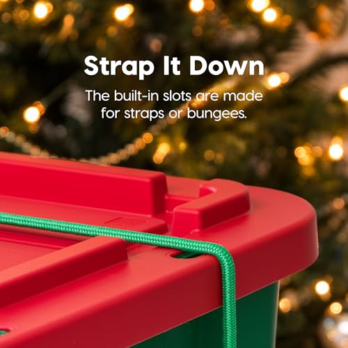 Image of IRIS USA 4-Pack 12 Gallon Storage Bins with Lids |Made in USA| Heavy Duty Plastic Tote Containers for Seasonal Organization, Large - Green /Red
