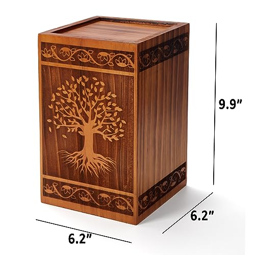 Image of Large Wooden Cremation Urns for Human Ashes Adult Male Female | Wood Urns For Human Ashes Men Women Child, Burial Funeral Memorial Urns for Ashes(Holds 200 Cubic Inch)
