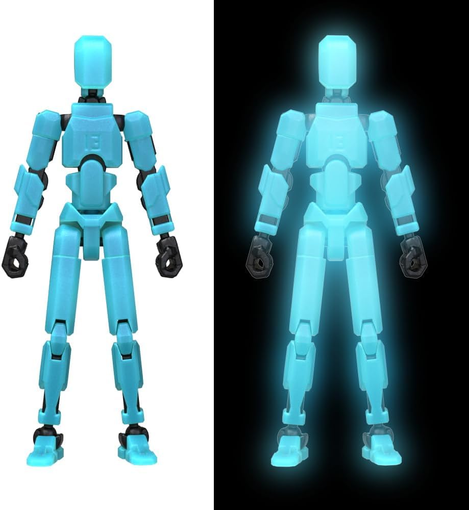 DOOZLE T13 Action Figures, Assembly Completed 3D Printed Dummy Nova Titan Lucky 13 Figures, Multi-Jointed Movable Robot Toys for Display, Drawing & Desk Decor (1, Glow in the Titan Blue)-image-12