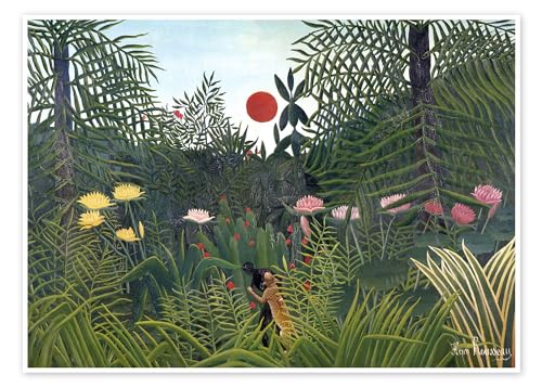 Paysage de jungle au soleil couchant Poster de Henri Rousseau 40 x 30 cm Vert Tableaux Décoration murale