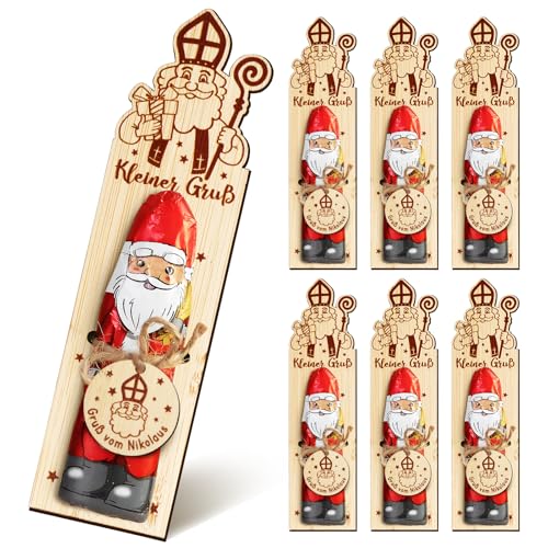 BOFUNX 6er Set Nikolaus Geschenk Verpackung Holz Karte mit...
