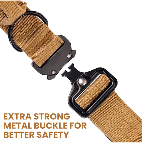 Image of Wooflix Metal Dog Collar for Training and Walks | Nylon Collar with Tactical Metal Buckle and D-Ring for Medium and Large Dogs | Dog Collar for Heavy Breed Dogs (Beige T2, Large)