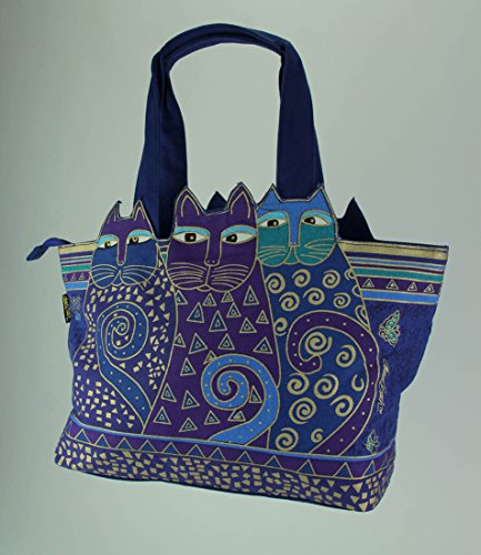 Bolso Tote Azul Índigo Grande con Corte de Gatos miniatura 2