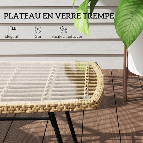 Table d'appoint de jardin résine tressée rectangulaire 90x50 structure acier