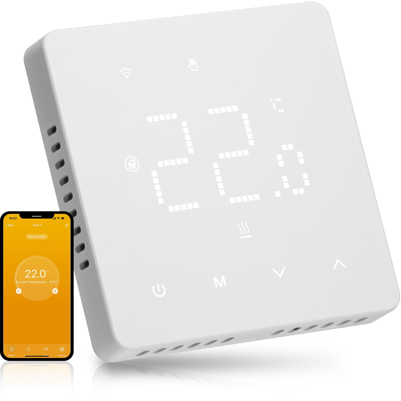 Termostato WiFi para calderas de calefacción termostato Programador Diario Adecuado para Sistemas de calefacción por Agua y Gas.Termostato Empotrado con Control por Voz Compatible con Alexa y Google