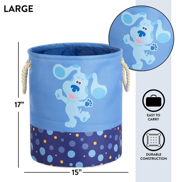 Image of Nickelodeon Blues Clues Storage Basket Set,3-Piece Collapsible Toy Organizer with Rope Handles, Kids Laundry Bin & Storage Solution