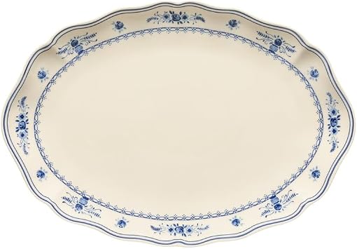 Costa Nova Ceramic Stoneware 16'' Oval Platter - Vila Collection, Beige-Blue | Microwave & Dishwasher Safe Dinnerware | Food Safe Glazing | Restaurant Quality Tableware