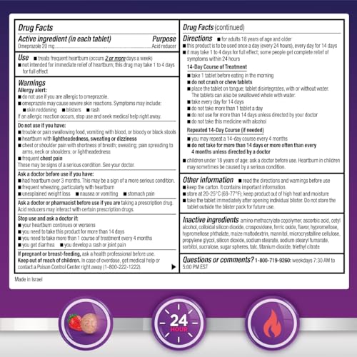 Amazon Basic Care Omeprazole Delayed Release Orally Disintegrating Tablets, 20 mg, Acid Reducer, Strawberry Flavor, 24 Hour Heartburn Medicine, 42 Count (Pack of 2) view 4