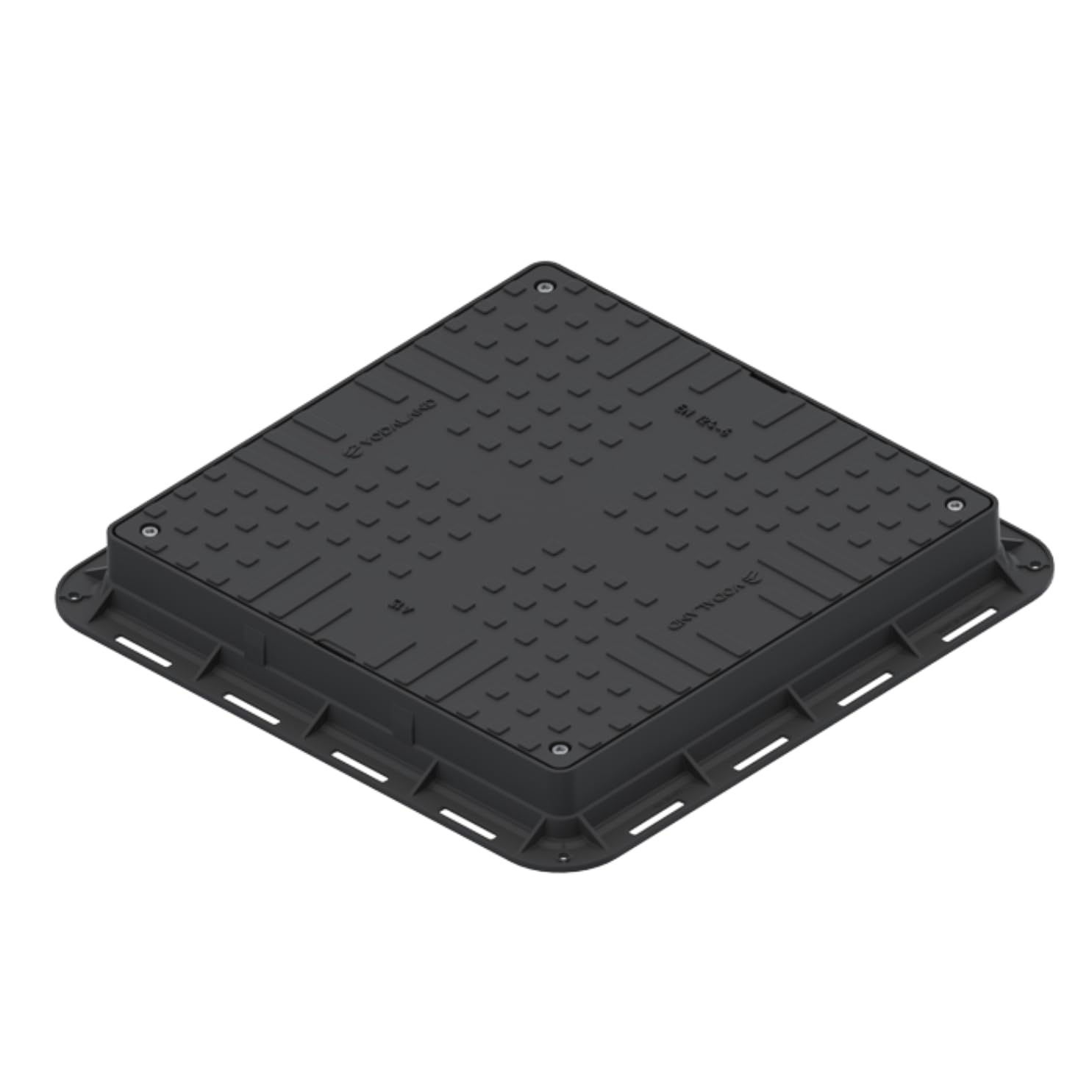 Tapa con Marco VODALAND 60x60 de Plástico Negro - Clase de Carga A15 para Arquetas de PVC, Pozos y Alcantarillas - Tapa Cuadrada para Registro y Alcantarillado