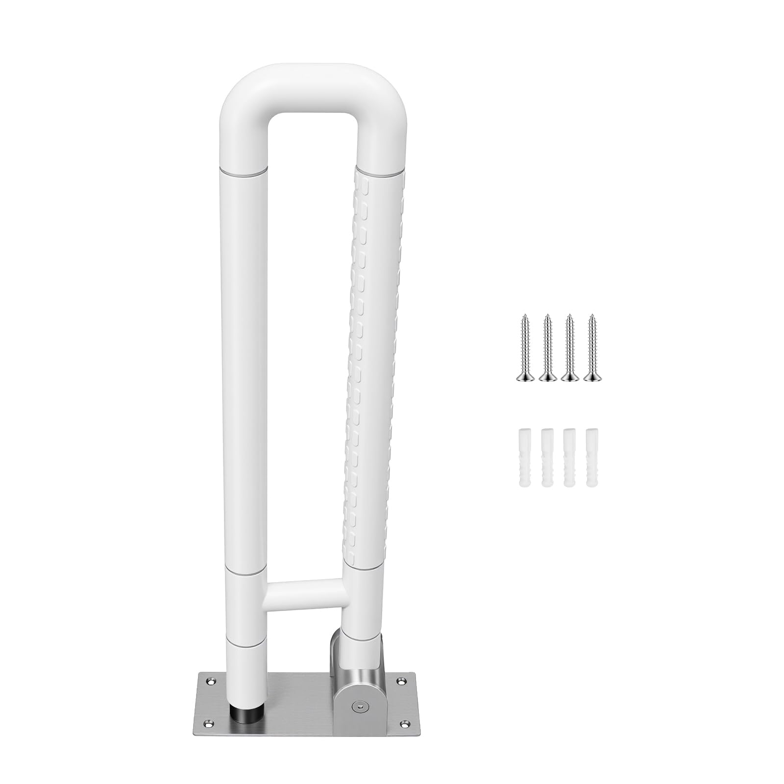 Asidero plegable para inodoro para personas mayores, con mango antideslizante, capacidad de carga 226,8 kg, color blanco
