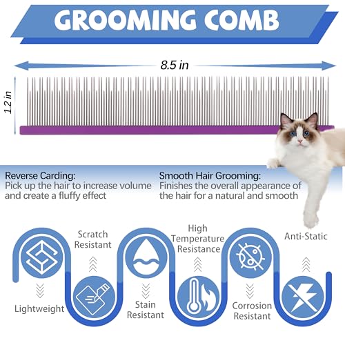 Image of 8.5 Inch Dual Tooth Pet Comb for Mats and Tangles,Poratable Grooming Dematting Comb for Indoor Long-haired Cats and Dogs,Pet Family Supplies,Removing Tangles,Knots,Undercoat and Excess Hair