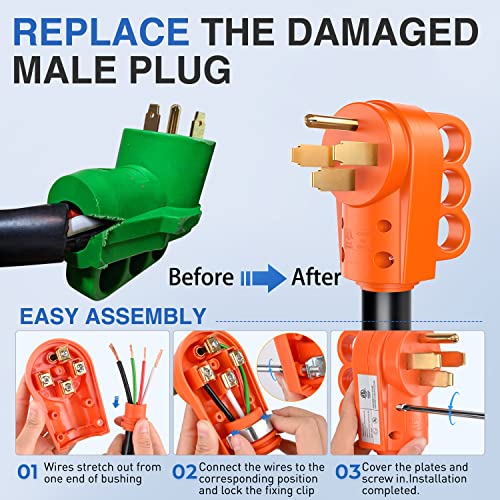 Image of Nilight 50 Amp RV Replacement Plug ETL Listed NEMA 14-50P | 125 /250 Volt Heavy Duty Male Plug Socket with Handle for Camper Caravan Motorhome Van Trailer