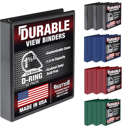 Image of Samsill Durable 1.5 inch 3 Ring Binder, D Ring Binder, 100% Recycled Chipboard, Basic Assortment, 12 Pack