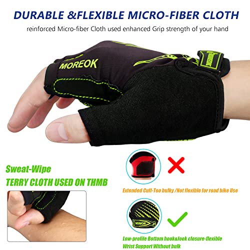 Moreok Cycling Gloves Bike Gloves For Men/Women-[Breathable Anti-Slip 5Mm Gel Pad] Biking Gloves Half Finger Road Bike Mtb Bicycle Gloves-050-Green-L #TOP2