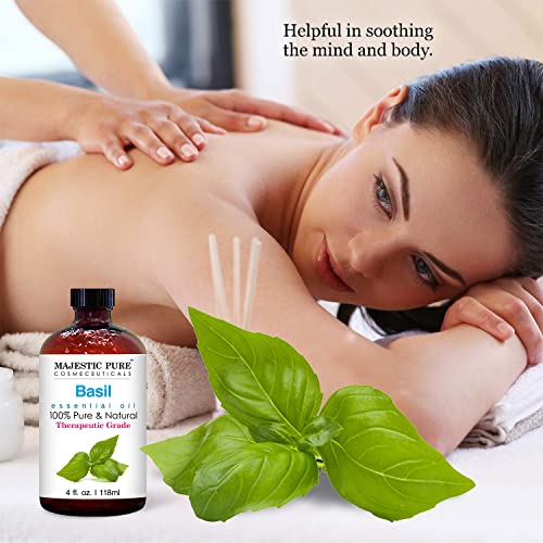 Majestic Pure Basil Essential Oil, Therapeutic Grade, Pure And Natural Premium Quality Oil, 4 Fl Oz #TOP4